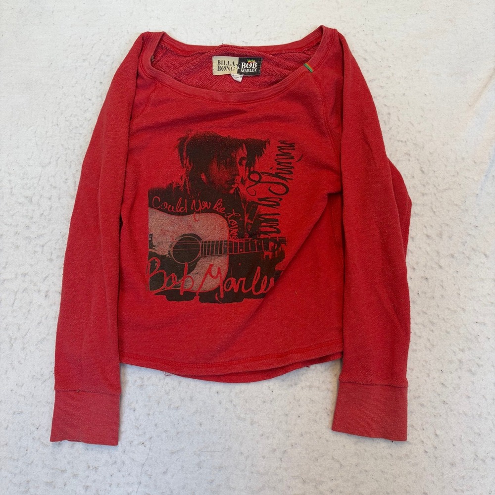 Billabong Bob Marley Sweatshirt Womens Small Red Graphic Raglan Long Sleeve